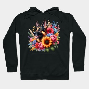 A German shepherd decorated with beautiful colorful flowers. Hoodie